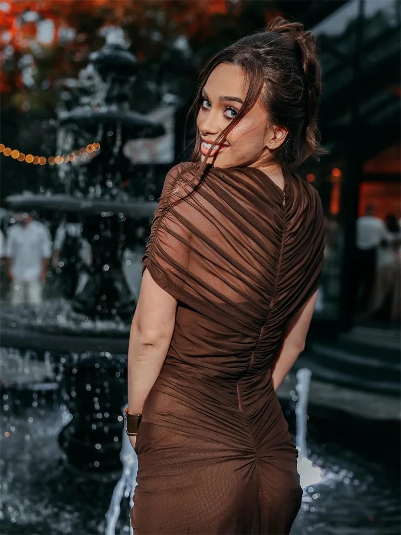 Fleepmart Hollow Out Short Sleeve Sexy Maxi Dress Women Fashion O Neck Ruched High Waist Bodycon Club Party Long Dress Female
