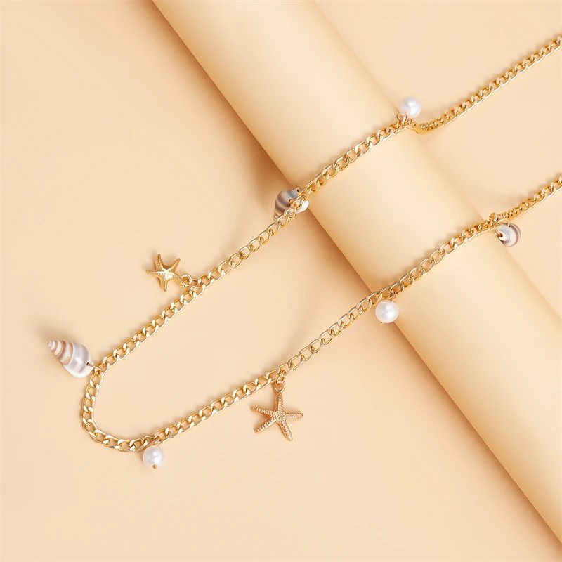 Fleepmart Bohemia Handmade Shell Conch Chain Bracelet for Women Elegant Imitation Pearl Pendant Bracelet Summer Beach Jewelry Gifts