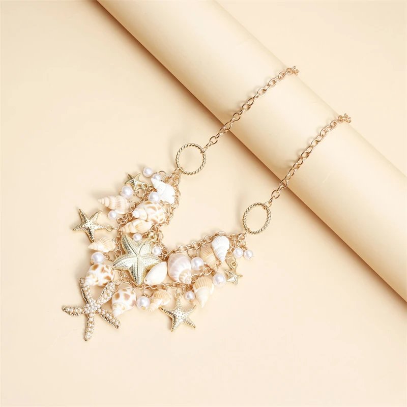 Fleepmart Bohemia Handmade Shell Conch Chain Bracelet for Women Elegant Imitation Pearl Pendant Bracelet Summer Beach Jewelry Gifts