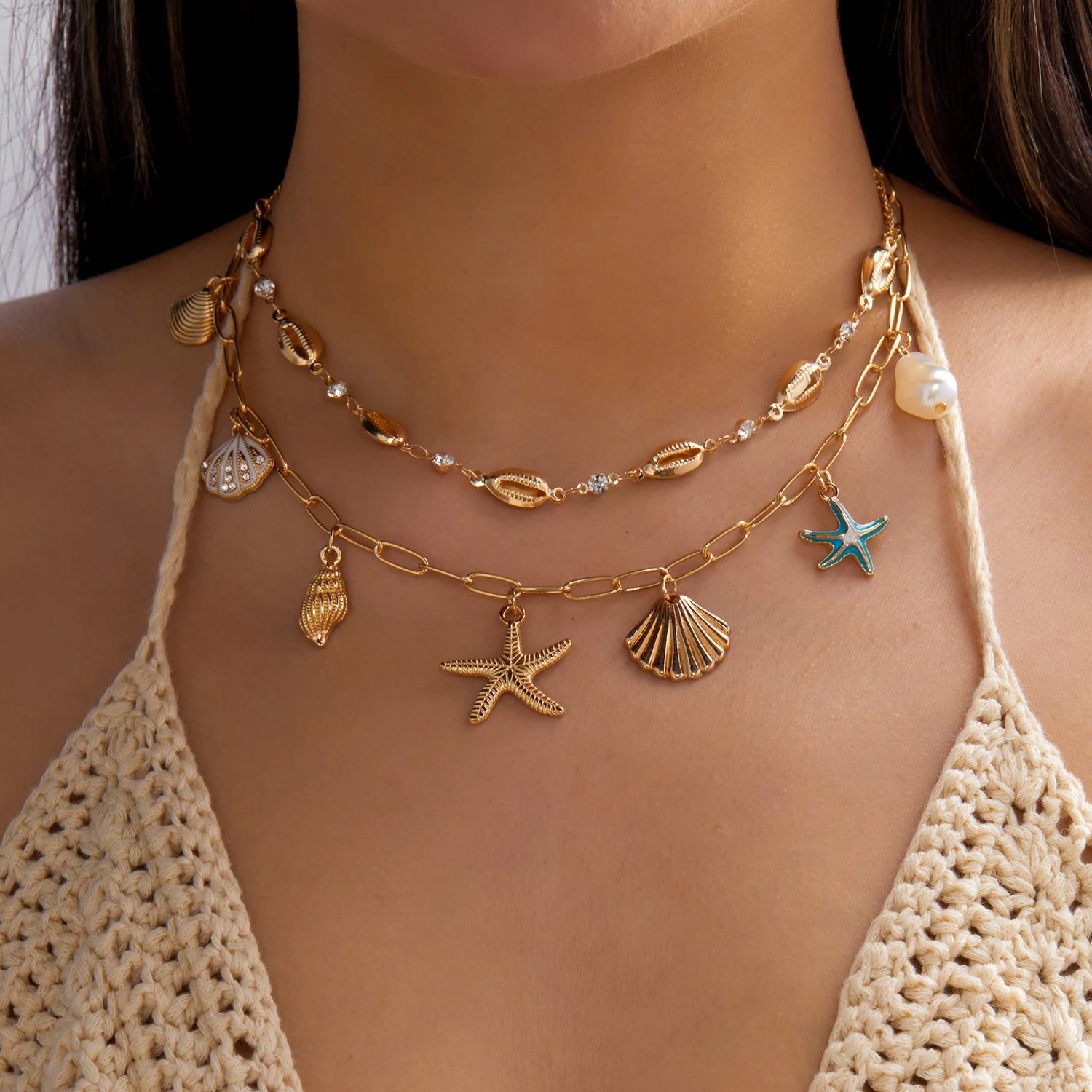 Fleepmart Starfish Conch Layered Choker Necklaces for Women Boho Gold Color Shell Chain Necklaces Charms Beach Summer Party Jewelry Gift Fleepmart Starfish Conch Layered Choker Necklaces for Women Boho Gold Color Shell Chain Necklaces Charms Beach Summer Party Jewelry Gift