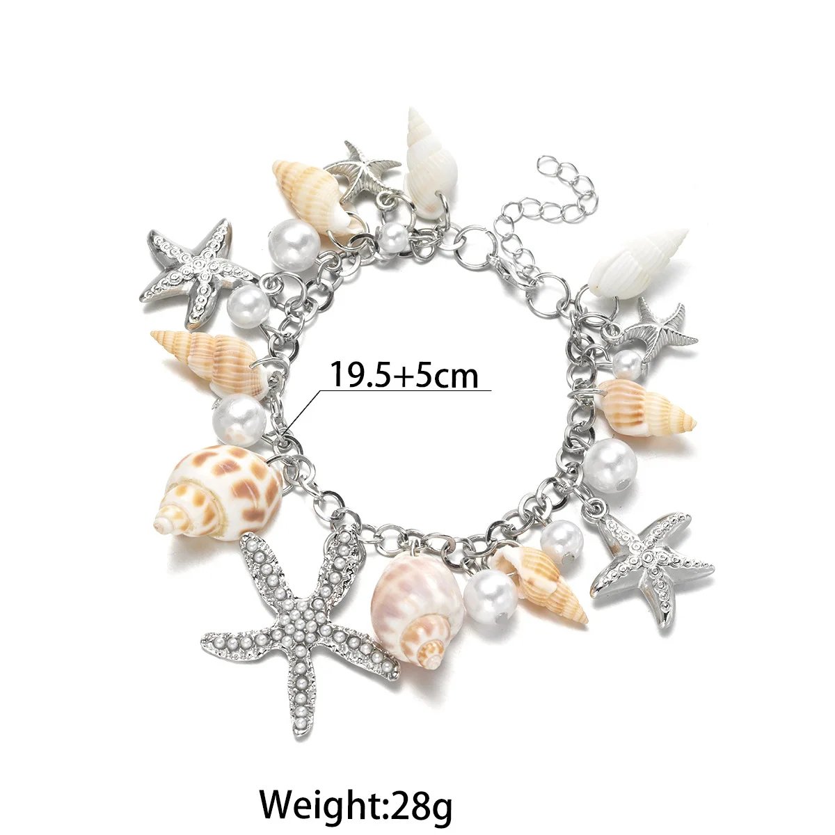 Fleepmart Exaggerated Starfish Pendant Necklace for Women Shell Conch Imitation Pearl Chain Bracelets Summer Beach Vacation Jewelry Gift