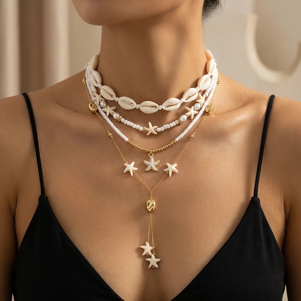 Fleepmart Bohemian Shell Starfish Tassel Necklaces Sets for Women Handmade Rice Bead Stacking Necklaces Trendy Summer Beach Jewelry Fleepmart Bohemian Shell Starfish Tassel Necklaces Sets for Women Handmade Rice Bead Stacking Necklaces Trendy Summer Beach Jewelry