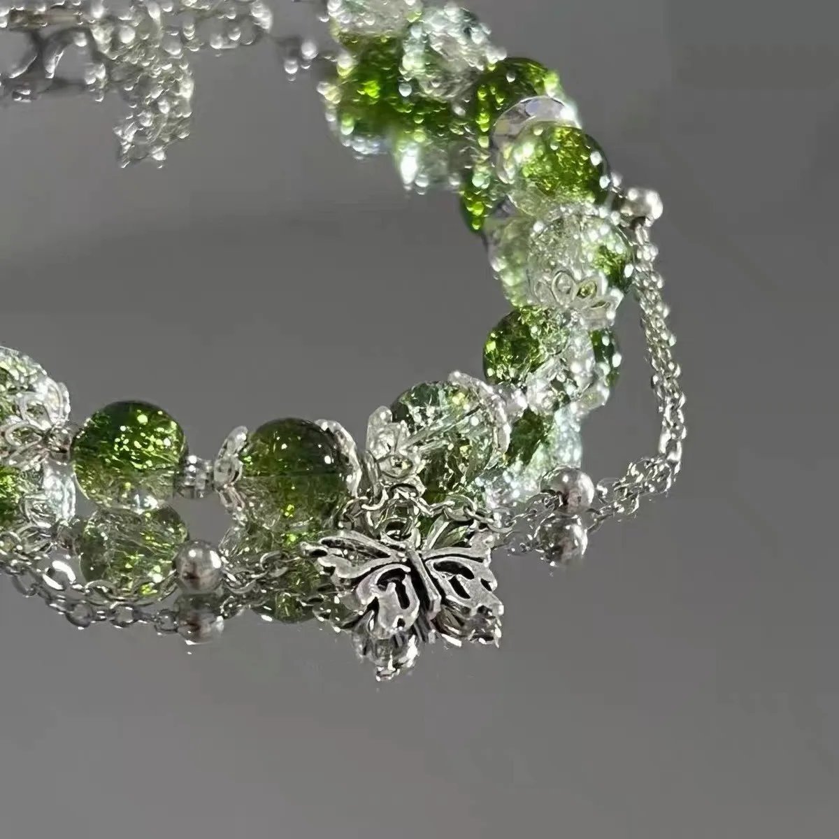 Fleepmart Niche Design Super Fairy Butterfly Bracelet for Women Sweet Green Bead Tassels Chain Elastic Bracelet Exquisite Party Jewelry Fleepmart Niche Design Super Fairy Butterfly Bracelet for Women Sweet Green Bead Tassels Chain Elastic Bracelet Exquisite Party Jewelry