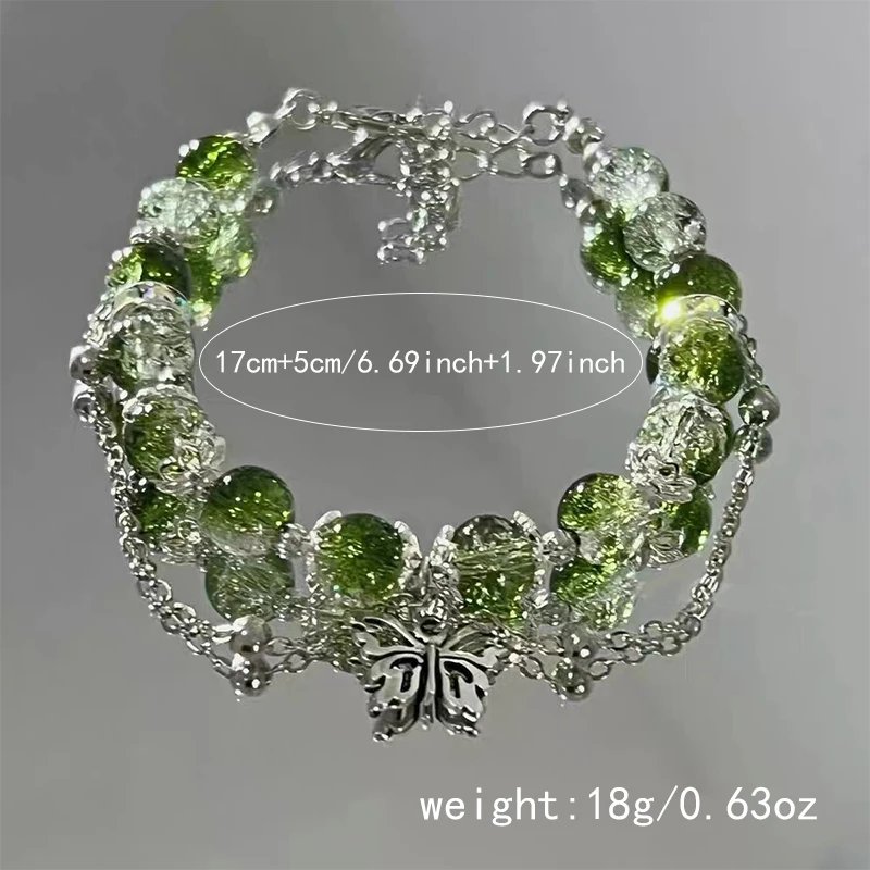 Fleepmart Niche Design Super Fairy Butterfly Bracelet for Women Sweet Green Bead Tassels Chain Elastic Bracelet Exquisite Party Jewelry Fleepmart Niche Design Super Fairy Butterfly Bracelet for Women Sweet Green Bead Tassels Chain Elastic Bracelet Exquisite Party Jewelry