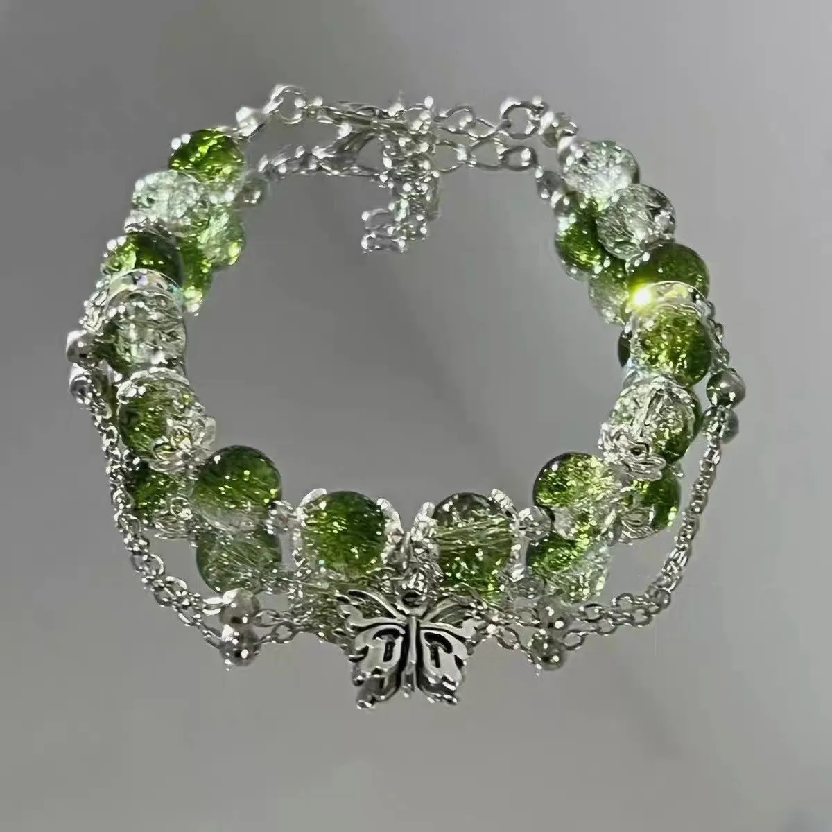 Fleepmart Niche Design Super Fairy Butterfly Bracelet for Women Sweet Green Bead Tassels Chain Elastic Bracelet Exquisite Party Jewelry Fleepmart Niche Design Super Fairy Butterfly Bracelet for Women Sweet Green Bead Tassels Chain Elastic Bracelet Exquisite Party Jewelry
