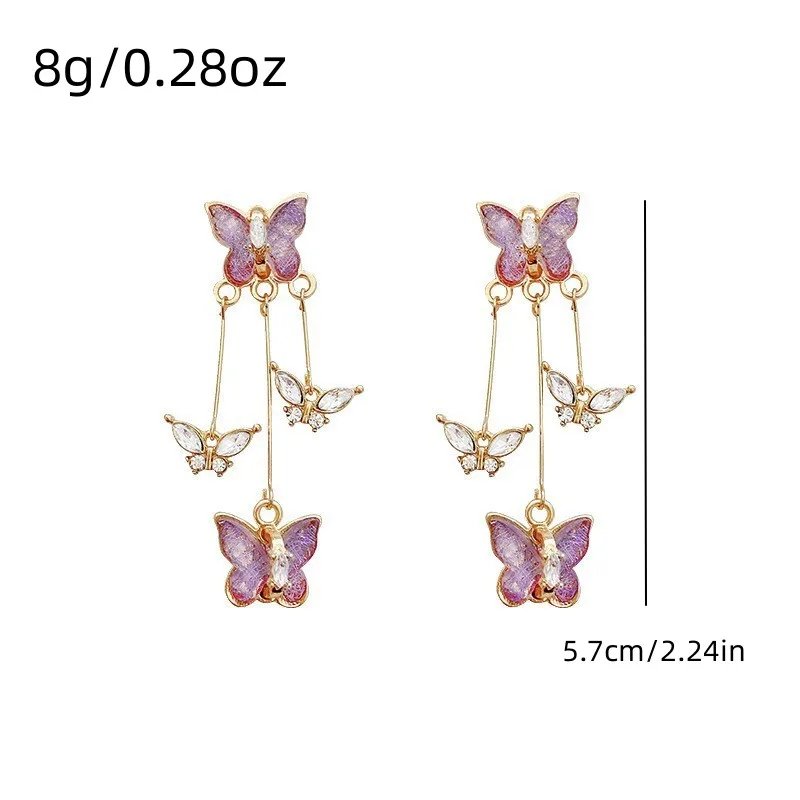 Fleepmart Elegant Purple Glass Butterfly Long Tassel Earrings for Women Delicate Rhinestone Crystal Insect Earrings Luxury Party Jewelry Fleepmart Elegant Purple Glass Butterfly Long Tassel Earrings for Women Delicate Rhinestone Crystal Insect Earrings Luxury Party Jewelry