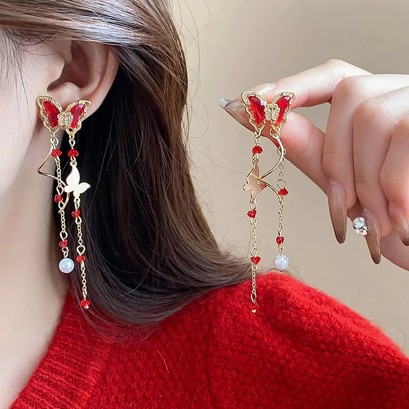 Fleepmart Elegant Purple Glass Butterfly Long Tassel Earrings for Women Delicate Rhinestone Crystal Insect Earrings Luxury Party Jewelry Fleepmart Elegant Purple Glass Butterfly Long Tassel Earrings for Women Delicate Rhinestone Crystal Insect Earrings Luxury Party Jewelry