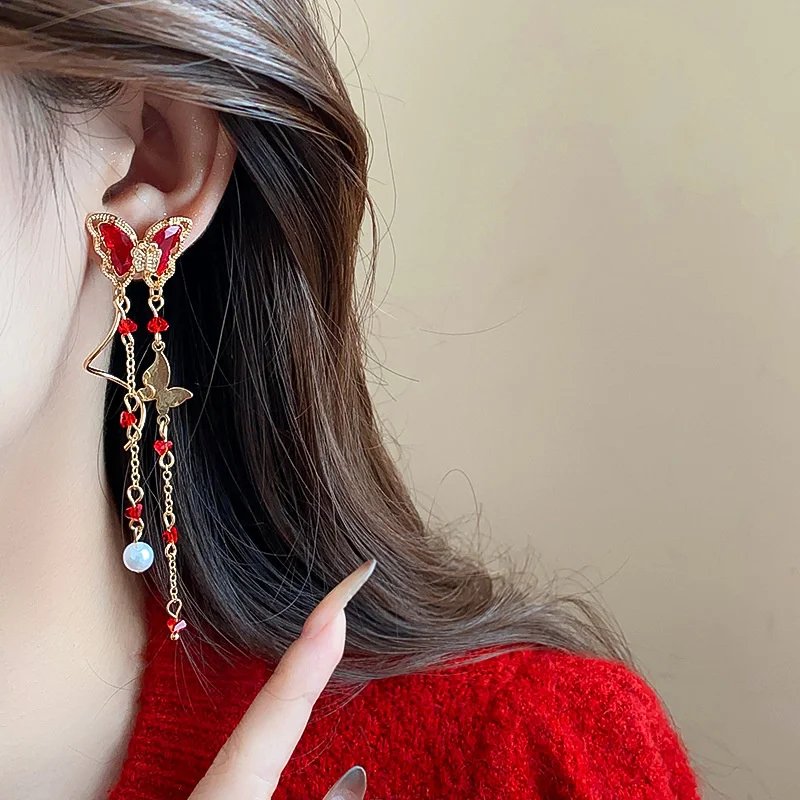 Fleepmart Elegant Purple Glass Butterfly Long Tassel Earrings for Women Delicate Rhinestone Crystal Insect Earrings Luxury Party Jewelry Fleepmart Elegant Purple Glass Butterfly Long Tassel Earrings for Women Delicate Rhinestone Crystal Insect Earrings Luxury Party Jewelry