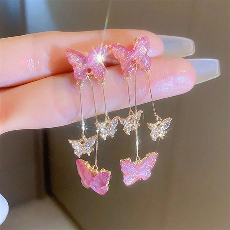 Fleepmart Elegant Purple Glass Butterfly Long Tassel Earrings for Women Delicate Rhinestone Crystal Insect Earrings Luxury Party Jewelry Fleepmart Elegant Purple Glass Butterfly Long Tassel Earrings for Women Delicate Rhinestone Crystal Insect Earrings Luxury Party Jewelry