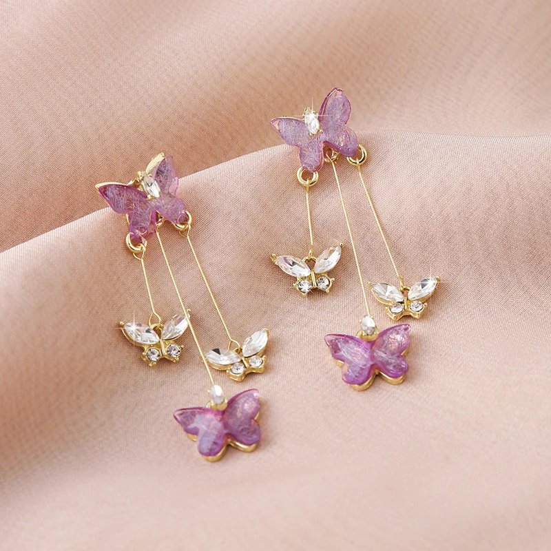 Fleepmart Elegant Purple Glass Butterfly Long Tassel Earrings for Women Delicate Rhinestone Crystal Insect Earrings Luxury Party Jewelry Fleepmart Elegant Purple Glass Butterfly Long Tassel Earrings for Women Delicate Rhinestone Crystal Insect Earrings Luxury Party Jewelry