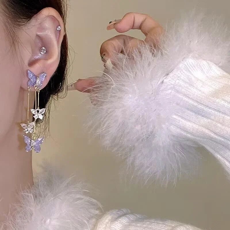 Fleepmart Elegant Purple Glass Butterfly Long Tassel Earrings for Women Delicate Rhinestone Crystal Insect Earrings Luxury Party Jewelry Fleepmart Elegant Purple Glass Butterfly Long Tassel Earrings for Women Delicate Rhinestone Crystal Insect Earrings Luxury Party Jewelry