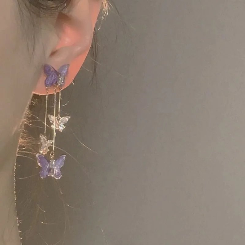Fleepmart Elegant Purple Glass Butterfly Long Tassel Earrings for Women Delicate Rhinestone Crystal Insect Earrings Luxury Party Jewelry Fleepmart Elegant Purple Glass Butterfly Long Tassel Earrings for Women Delicate Rhinestone Crystal Insect Earrings Luxury Party Jewelry