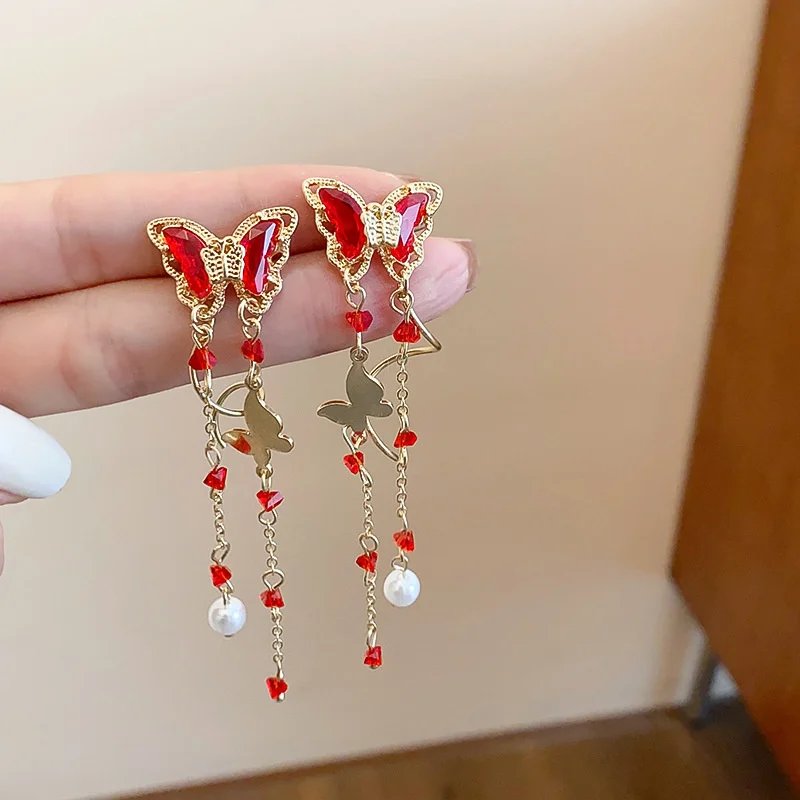 Fleepmart Elegant Purple Glass Butterfly Long Tassel Earrings for Women Delicate Rhinestone Crystal Insect Earrings Luxury Party Jewelry Fleepmart Elegant Purple Glass Butterfly Long Tassel Earrings for Women Delicate Rhinestone Crystal Insect Earrings Luxury Party Jewelry