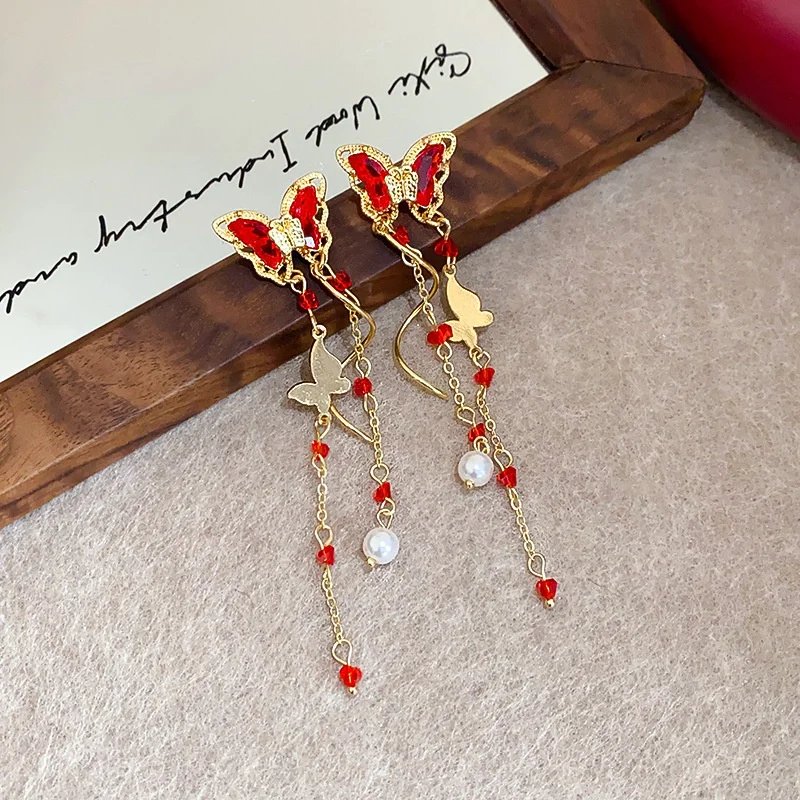 Fleepmart Elegant Purple Glass Butterfly Long Tassel Earrings for Women Delicate Rhinestone Crystal Insect Earrings Luxury Party Jewelry Fleepmart Elegant Purple Glass Butterfly Long Tassel Earrings for Women Delicate Rhinestone Crystal Insect Earrings Luxury Party Jewelry