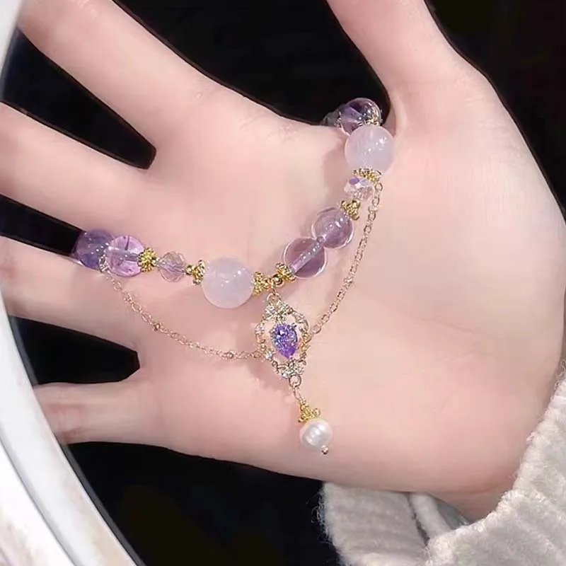 Fleepmart Light Luxury Purple Glass Crystal Beaded Bracelets for Women Chic Butterfly Tassel Pendant Bracelets Trendy Sweet Party Jewelry Fleepmart Light Luxury Purple Glass Crystal Beaded Bracelets for Women Chic Butterfly Tassel Pendant Bracelets Trendy Sweet Party Jewelry