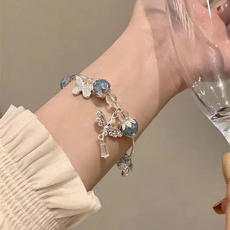 Fleepmart Light Luxury Purple Glass Crystal Beaded Bracelets for Women Chic Butterfly Tassel Pendant Bracelets Trendy Sweet Party Jewelry Fleepmart Light Luxury Purple Glass Crystal Beaded Bracelets for Women Chic Butterfly Tassel Pendant Bracelets Trendy Sweet Party Jewelry