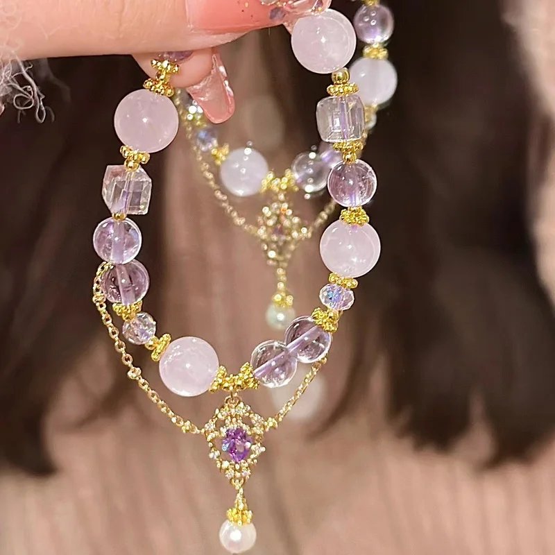 Fleepmart Light Luxury Purple Glass Crystal Beaded Bracelets for Women Chic Butterfly Tassel Pendant Bracelets Trendy Sweet Party Jewelry Fleepmart Light Luxury Purple Glass Crystal Beaded Bracelets for Women Chic Butterfly Tassel Pendant Bracelets Trendy Sweet Party Jewelry
