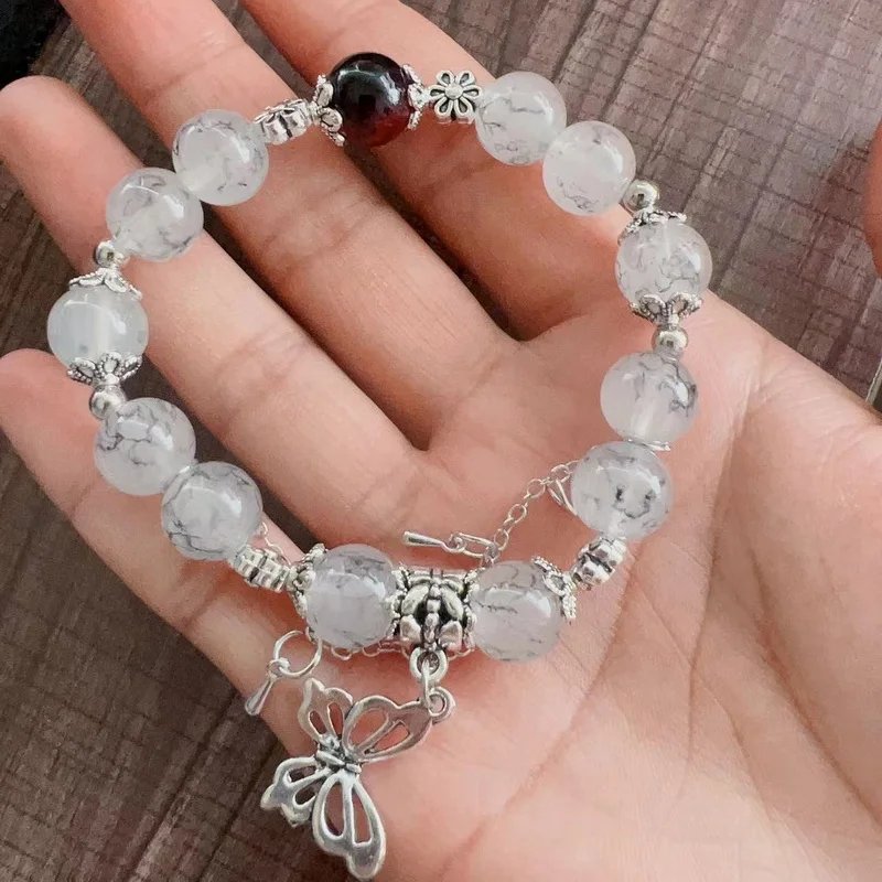 Fleepmart Light Luxury Purple Glass Crystal Beaded Bracelets for Women Chic Butterfly Tassel Pendant Bracelets Trendy Sweet Party Jewelry Fleepmart Light Luxury Purple Glass Crystal Beaded Bracelets for Women Chic Butterfly Tassel Pendant Bracelets Trendy Sweet Party Jewelry