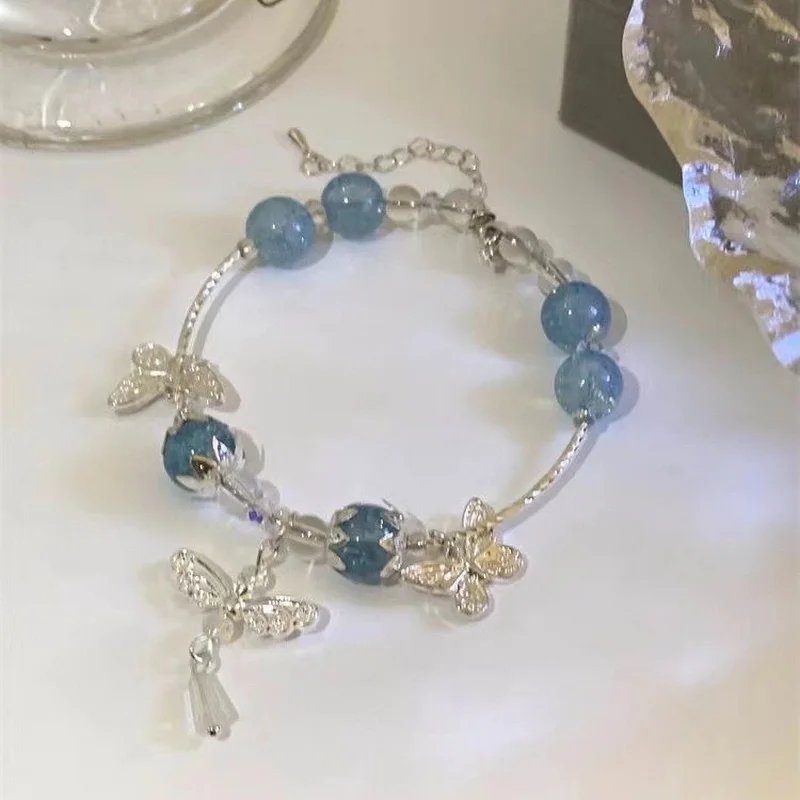 Fleepmart Light Luxury Purple Glass Crystal Beaded Bracelets for Women Chic Butterfly Tassel Pendant Bracelets Trendy Sweet Party Jewelry Fleepmart Light Luxury Purple Glass Crystal Beaded Bracelets for Women Chic Butterfly Tassel Pendant Bracelets Trendy Sweet Party Jewelry