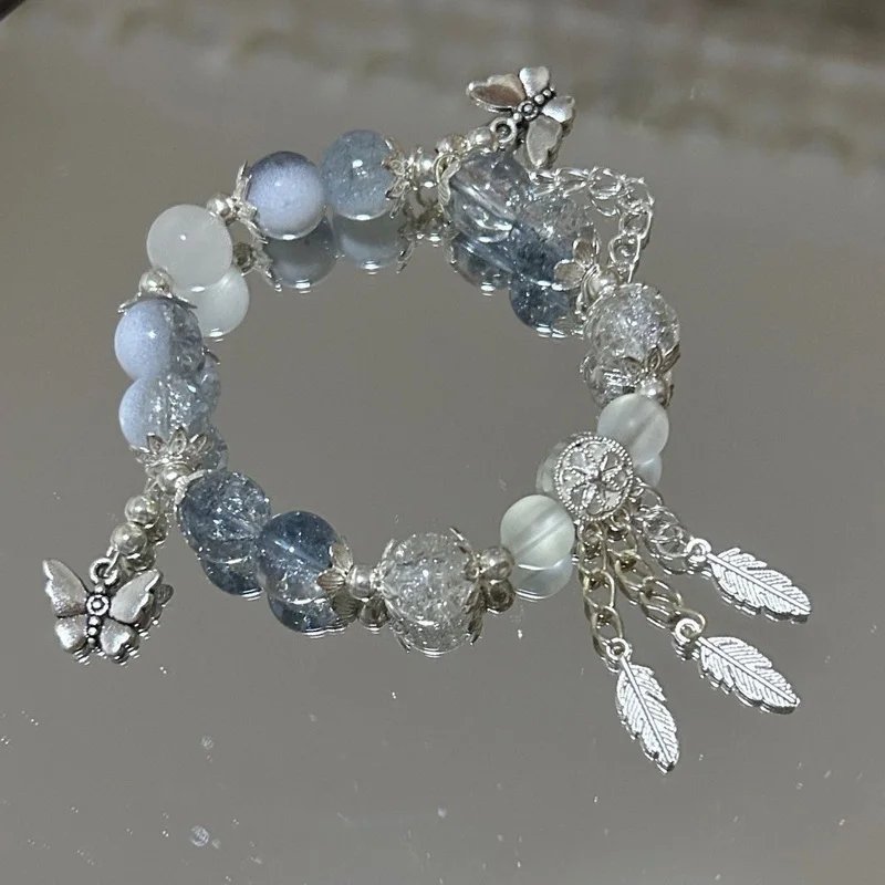 Fleepmart Light Luxury Purple Glass Crystal Beaded Bracelets for Women Chic Butterfly Tassel Pendant Bracelets Trendy Sweet Party Jewelry Fleepmart Light Luxury Purple Glass Crystal Beaded Bracelets for Women Chic Butterfly Tassel Pendant Bracelets Trendy Sweet Party Jewelry
