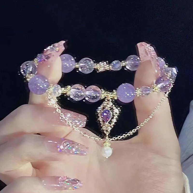 Fleepmart Light Luxury Purple Glass Crystal Beaded Bracelets for Women Chic Butterfly Tassel Pendant Bracelets Trendy Sweet Party Jewelry Fleepmart Light Luxury Purple Glass Crystal Beaded Bracelets for Women Chic Butterfly Tassel Pendant Bracelets Trendy Sweet Party Jewelry