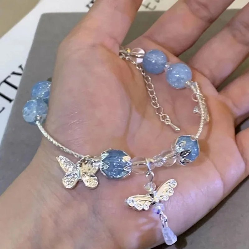Fleepmart Light Luxury Purple Glass Crystal Beaded Bracelets for Women Chic Butterfly Tassel Pendant Bracelets Trendy Sweet Party Jewelry Fleepmart Light Luxury Purple Glass Crystal Beaded Bracelets for Women Chic Butterfly Tassel Pendant Bracelets Trendy Sweet Party Jewelry