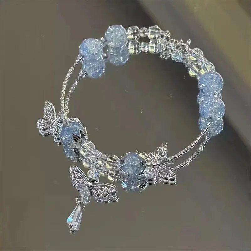 Fleepmart Light Luxury Purple Glass Crystal Beaded Bracelets for Women Chic Butterfly Tassel Pendant Bracelets Trendy Sweet Party Jewelry Fleepmart Light Luxury Purple Glass Crystal Beaded Bracelets for Women Chic Butterfly Tassel Pendant Bracelets Trendy Sweet Party Jewelry