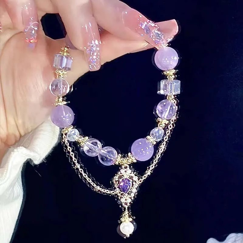 Fleepmart Light Luxury Purple Glass Crystal Beaded Bracelets for Women Chic Butterfly Tassel Pendant Bracelets Trendy Sweet Party Jewelry Fleepmart Light Luxury Purple Glass Crystal Beaded Bracelets for Women Chic Butterfly Tassel Pendant Bracelets Trendy Sweet Party Jewelry