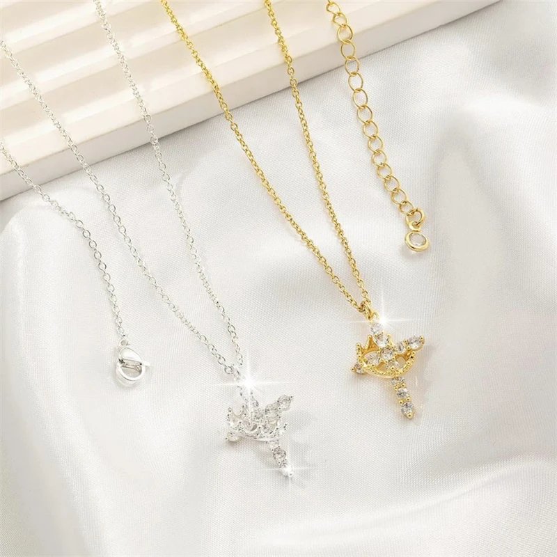 Fleepmart Stainless Steel Cross Zircon Choker Rings Necklace for Women Fashion Rotatable Crown Cross Chain Christian Prayer Jewelry Gift