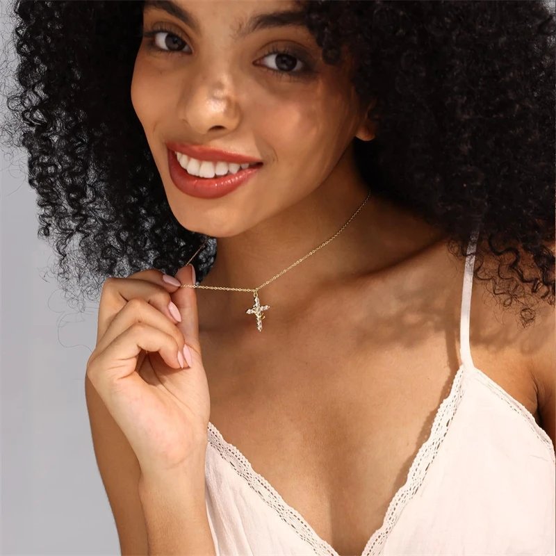 Fleepmart Stainless Steel Cross Zircon Choker Rings Necklace for Women Fashion Rotatable Crown Cross Chain Christian Prayer Jewelry Gift