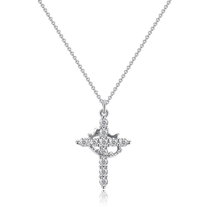 Fleepmart Stainless Steel Cross Zircon Choker Rings Necklace for Women Fashion Rotatable Crown Cross Chain Christian Prayer Jewelry Gift