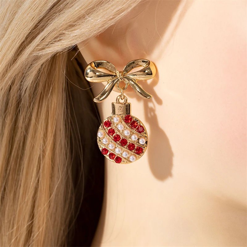 Fleepmart New Trendy Exquisite Christmas Light Bulb Drop Earrings for Women Simple Rhinestone Bowknot Earrings Xmas Party Jewelry Gifts
