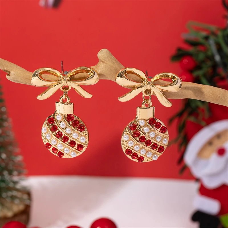 Fleepmart New Trendy Exquisite Christmas Light Bulb Drop Earrings for Women Simple Rhinestone Bowknot Earrings Xmas Party Jewelry Gifts