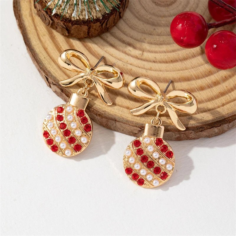 Fleepmart New Trendy Exquisite Christmas Light Bulb Drop Earrings for Women Simple Rhinestone Bowknot Earrings Xmas Party Jewelry Gifts