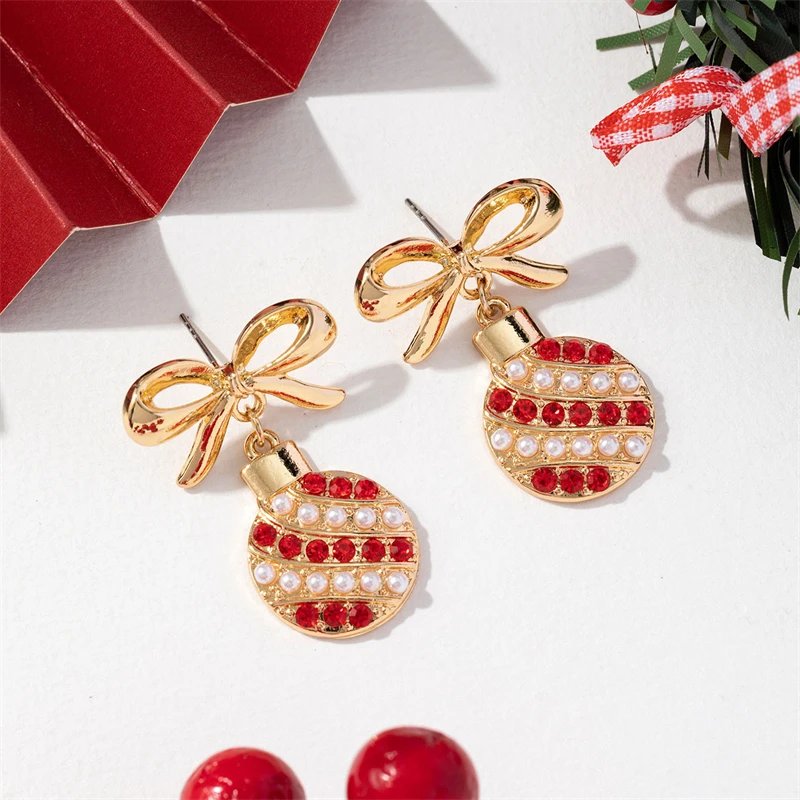 Fleepmart New Trendy Exquisite Christmas Light Bulb Drop Earrings for Women Simple Rhinestone Bowknot Earrings Xmas Party Jewelry Gifts