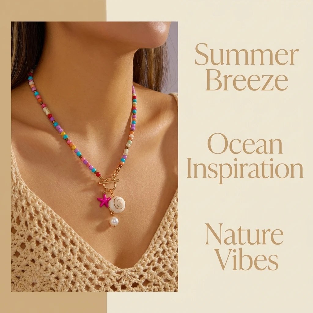 Fleepmart Bohemian Colorful Beaded Starfish OT Buckle Pendant Necklace for Women Imitation Pearl Conch Necklace Summer Party Jewelry Fleepmart Bohemian Colorful Beaded Starfish OT Buckle Pendant Necklace for Women Imitation Pearl Conch Necklace Summer Party Jewelry