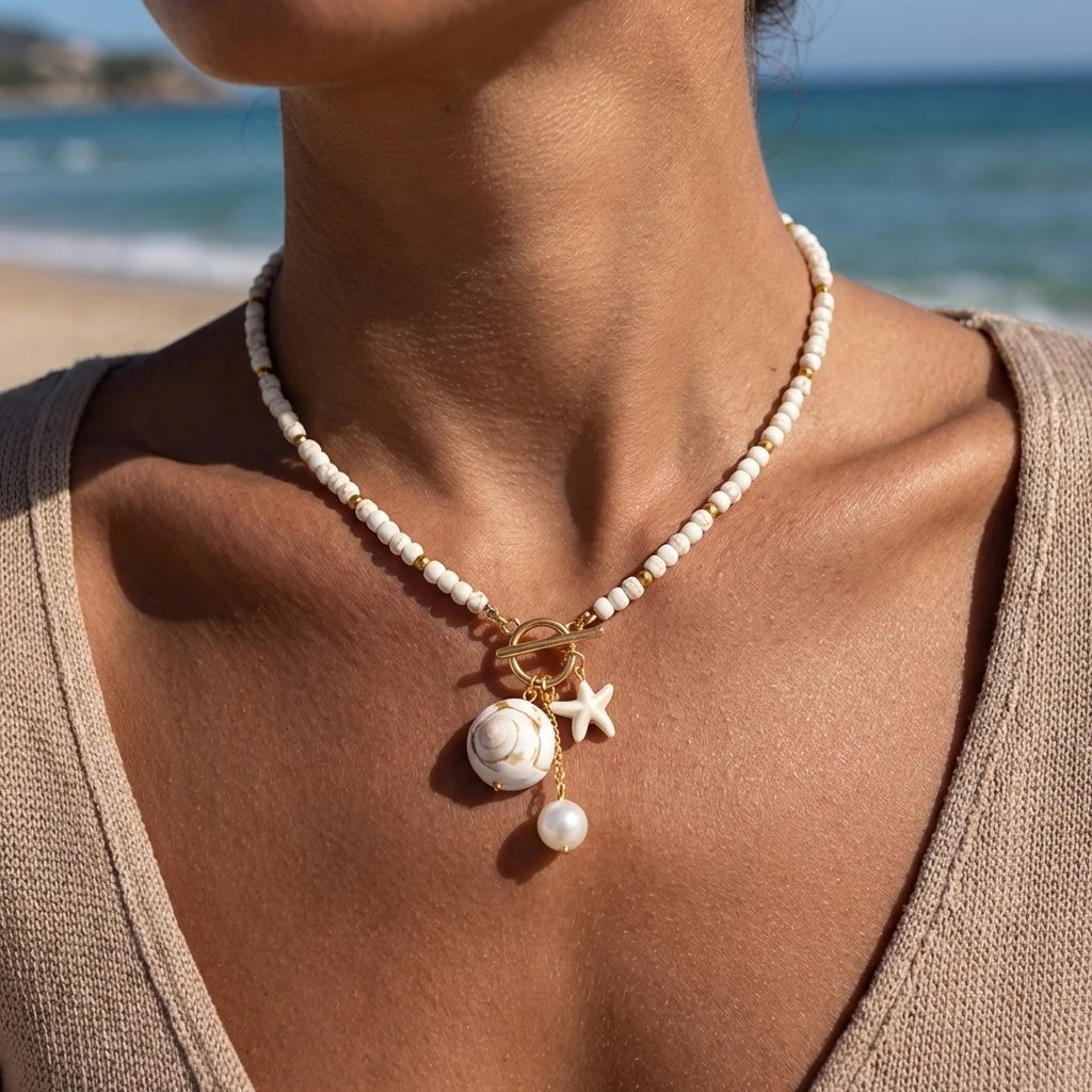 Fleepmart Bohemian Colorful Beaded Starfish OT Buckle Pendant Necklace for Women Imitation Pearl Conch Necklace Summer Party Jewelry Fleepmart Bohemian Colorful Beaded Starfish OT Buckle Pendant Necklace for Women Imitation Pearl Conch Necklace Summer Party Jewelry