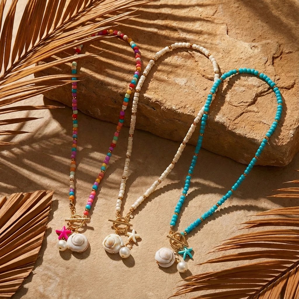 Fleepmart Bohemian Colorful Beaded Starfish OT Buckle Pendant Necklace for Women Imitation Pearl Conch Necklace Summer Party Jewelry Fleepmart Bohemian Colorful Beaded Starfish OT Buckle Pendant Necklace for Women Imitation Pearl Conch Necklace Summer Party Jewelry