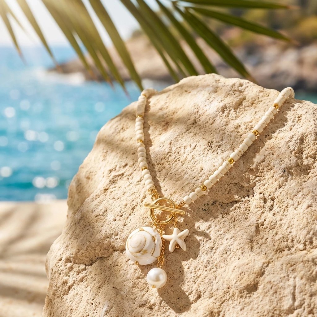 Fleepmart Bohemian Colorful Beaded Starfish OT Buckle Pendant Necklace for Women Imitation Pearl Conch Necklace Summer Party Jewelry Fleepmart Bohemian Colorful Beaded Starfish OT Buckle Pendant Necklace for Women Imitation Pearl Conch Necklace Summer Party Jewelry