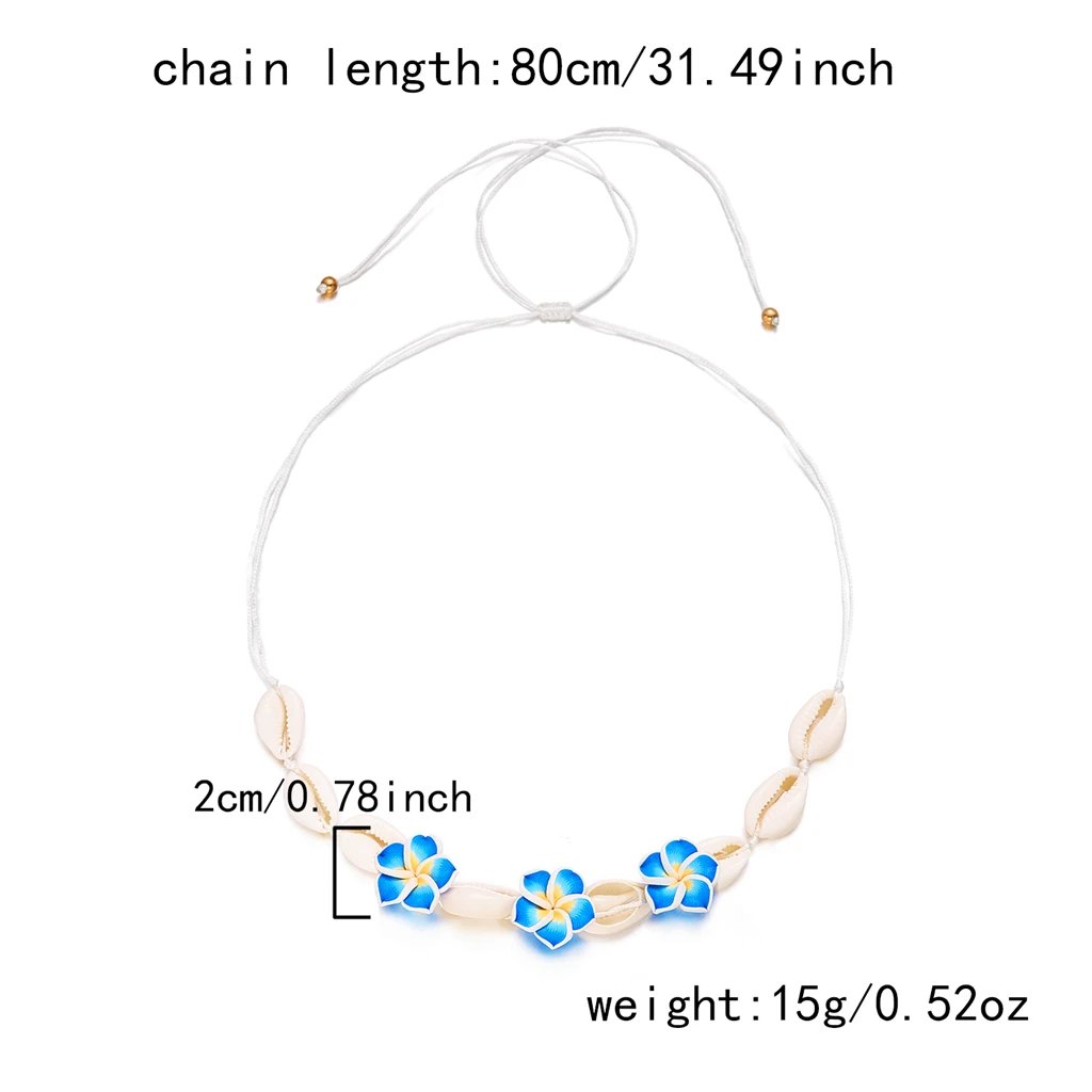 Fleepmart Bohemian Pink Plumeria Braided Necklace for Women Bohemia Sea Shell Hand-woven Choker Necklace Summer Beach Party Jewelry Gift