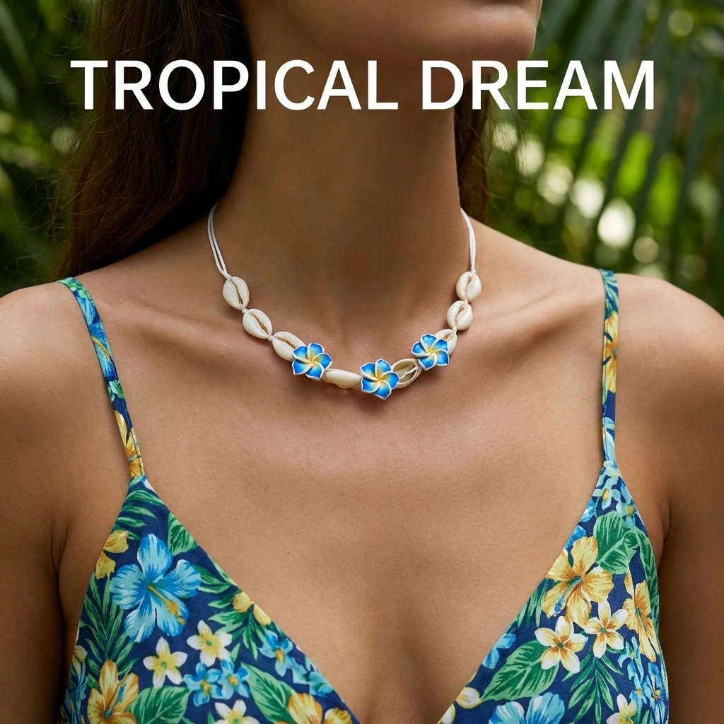 Fleepmart Bohemian Pink Plumeria Braided Necklace for Women Bohemia Sea Shell Hand-woven Choker Necklace Summer Beach Party Jewelry Gift