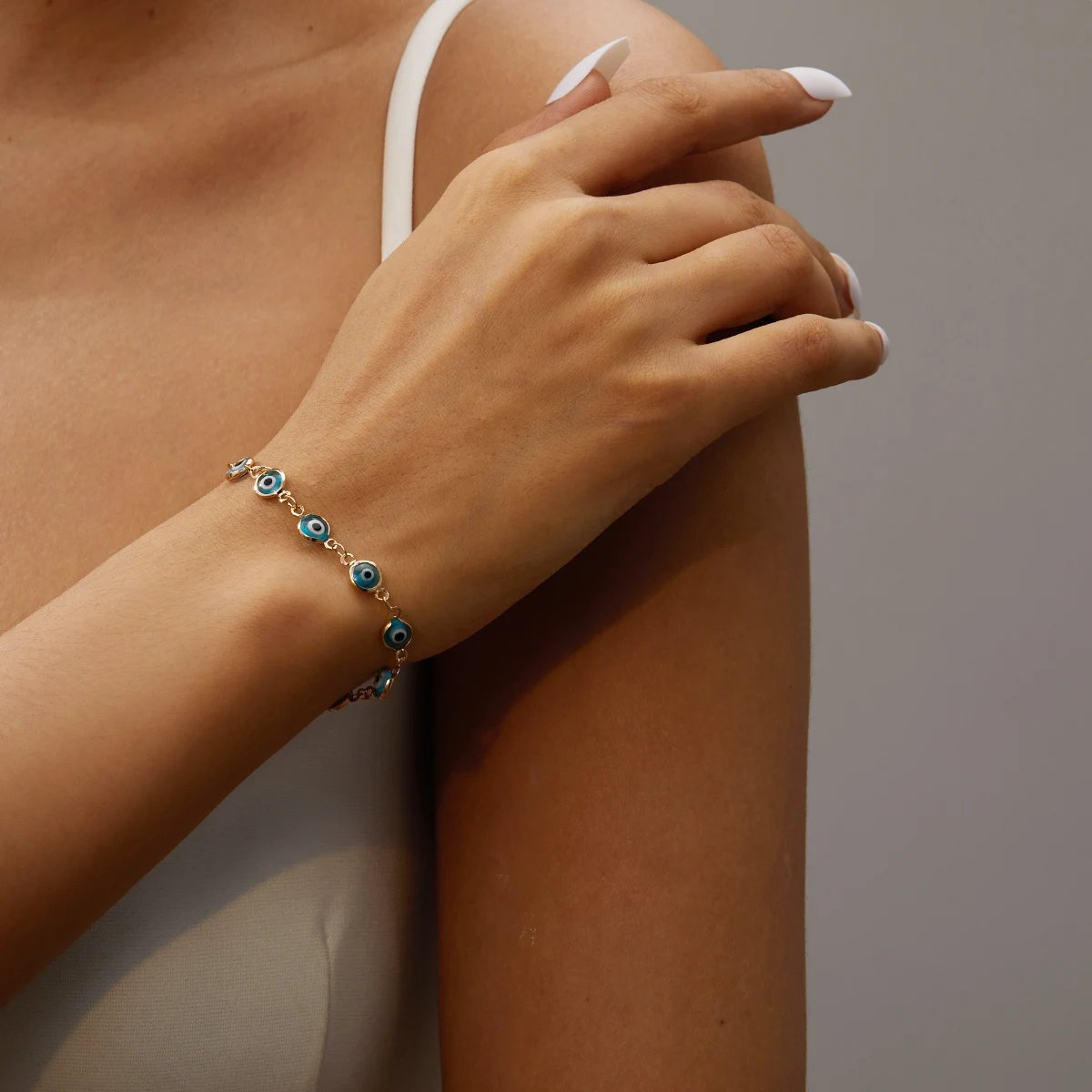 Fleepmart Simple Lucky Turkish Evil Eye Bracelet for Women Fashion Colorful Blue Eye Adjustable Metal Chain Bracelet Friendship Jewelry