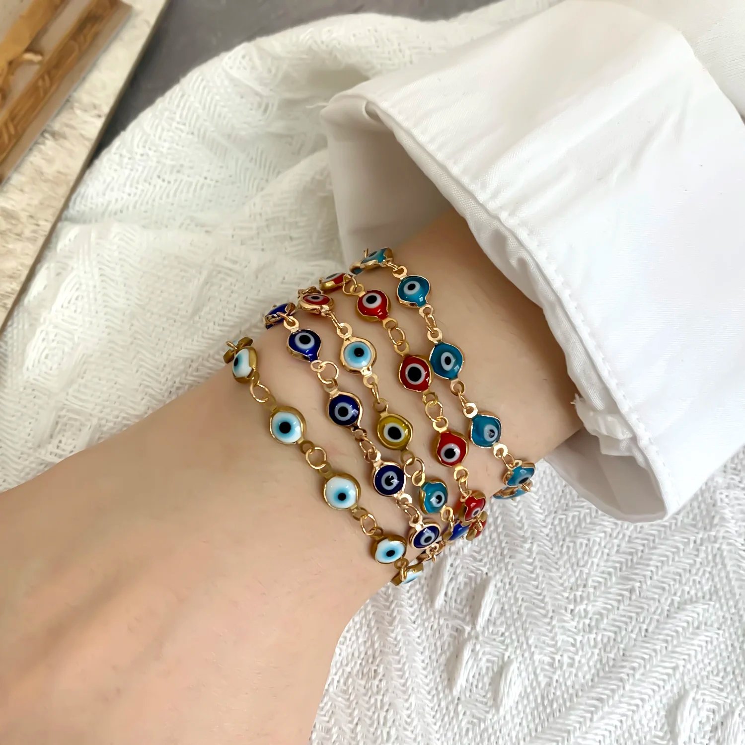 Fleepmart Simple Lucky Turkish Evil Eye Bracelet for Women Fashion Colorful Blue Eye Adjustable Metal Chain Bracelet Friendship Jewelry