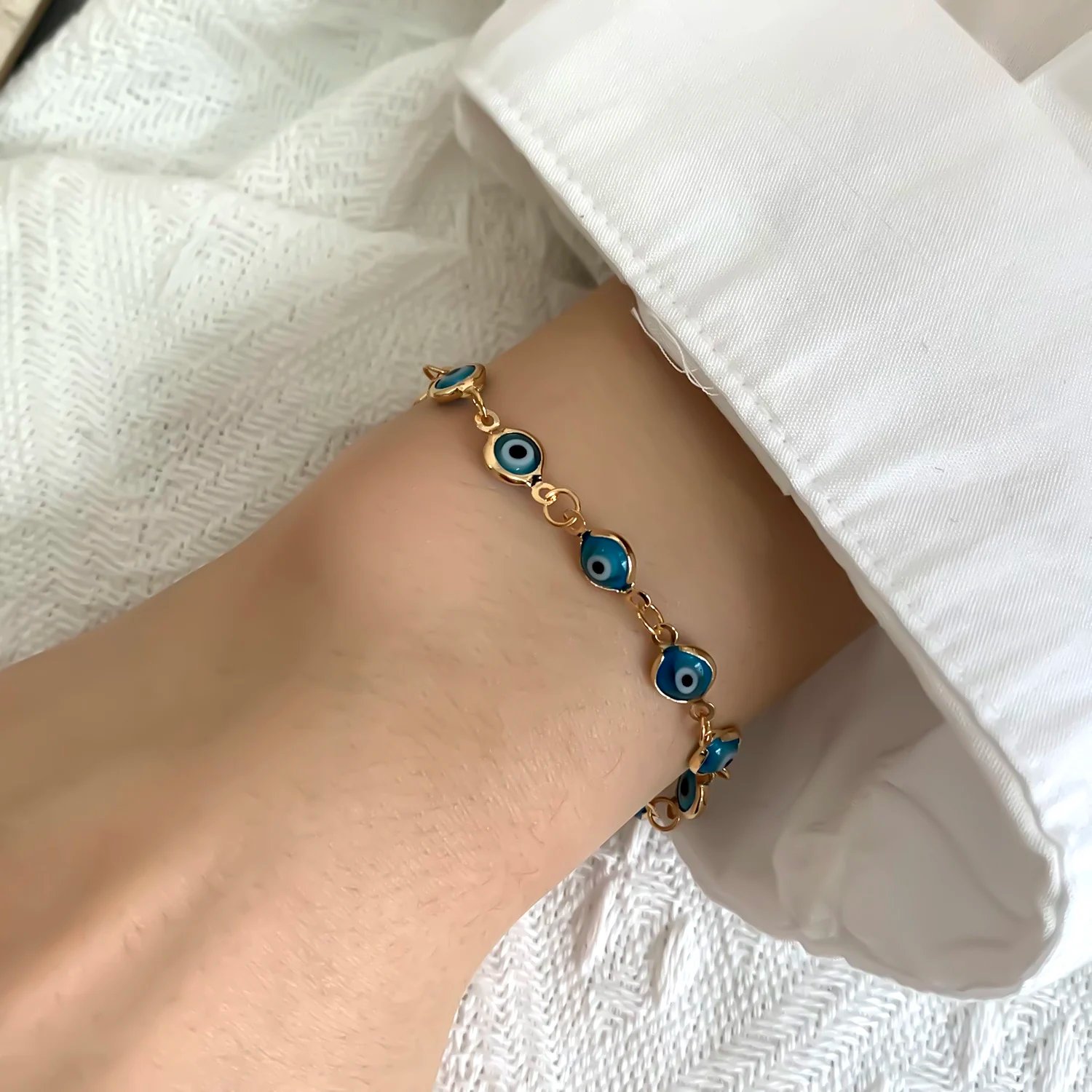 Fleepmart Simple Lucky Turkish Evil Eye Bracelet for Women Fashion Colorful Blue Eye Adjustable Metal Chain Bracelet Friendship Jewelry