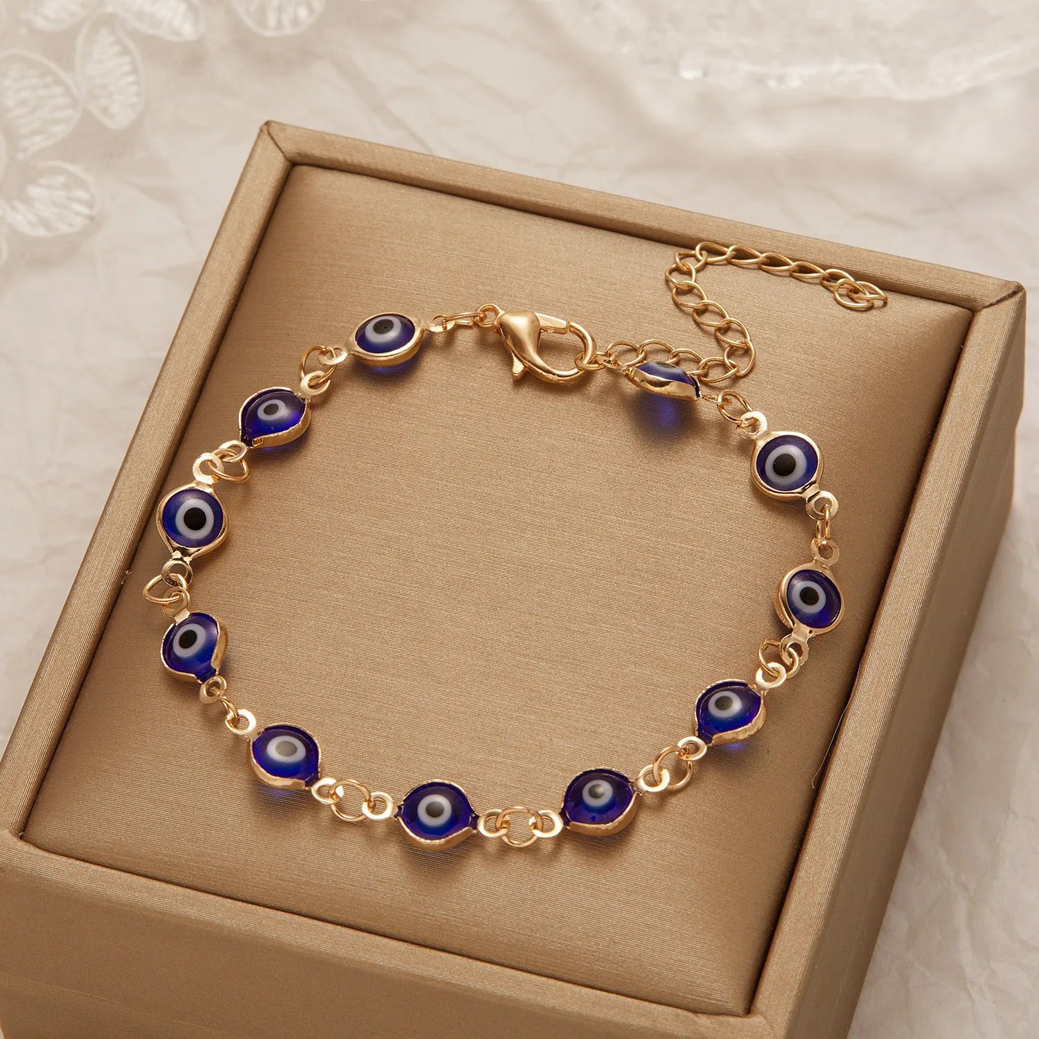Fleepmart Simple Lucky Turkish Evil Eye Bracelet for Women Fashion Colorful Blue Eye Adjustable Metal Chain Bracelet Friendship Jewelry