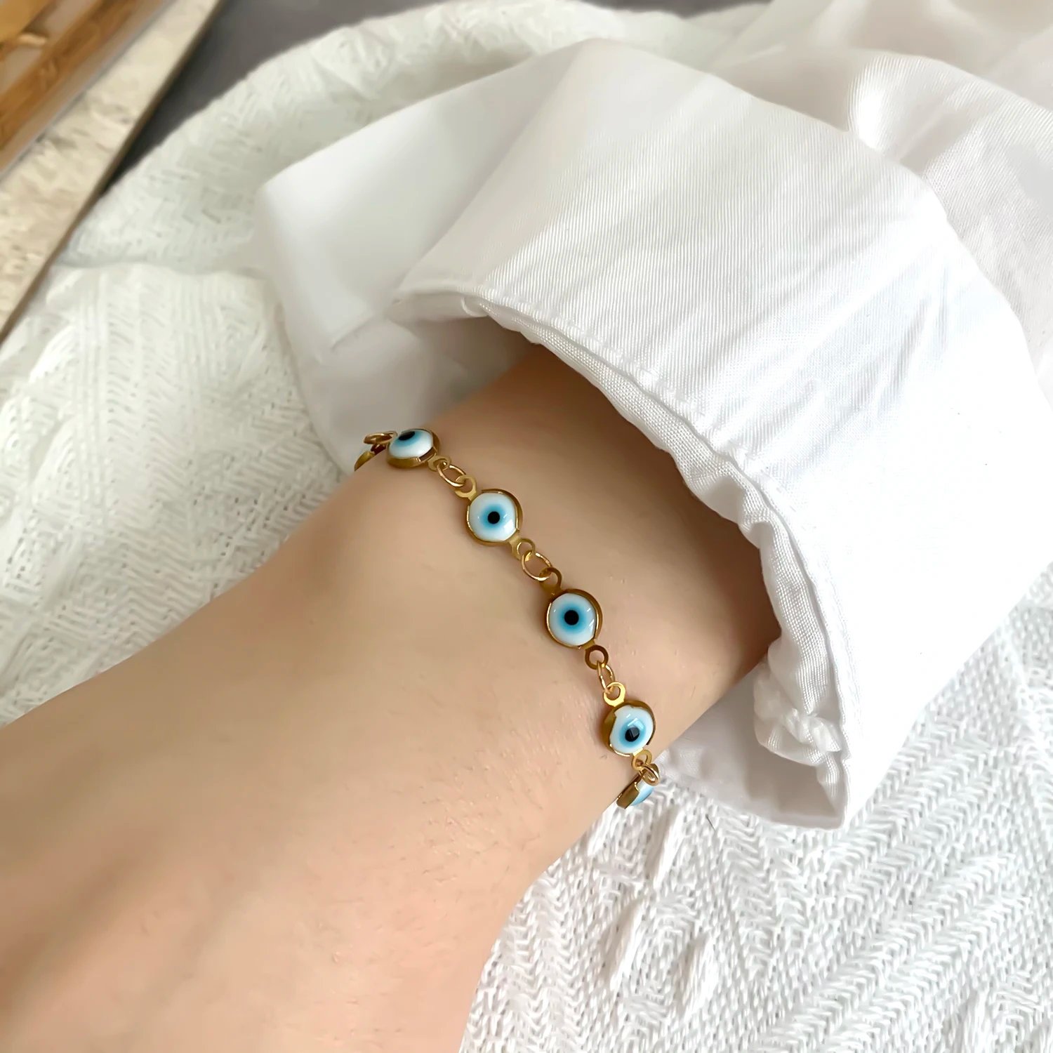 Fleepmart Simple Lucky Turkish Evil Eye Bracelet for Women Fashion Colorful Blue Eye Adjustable Metal Chain Bracelet Friendship Jewelry