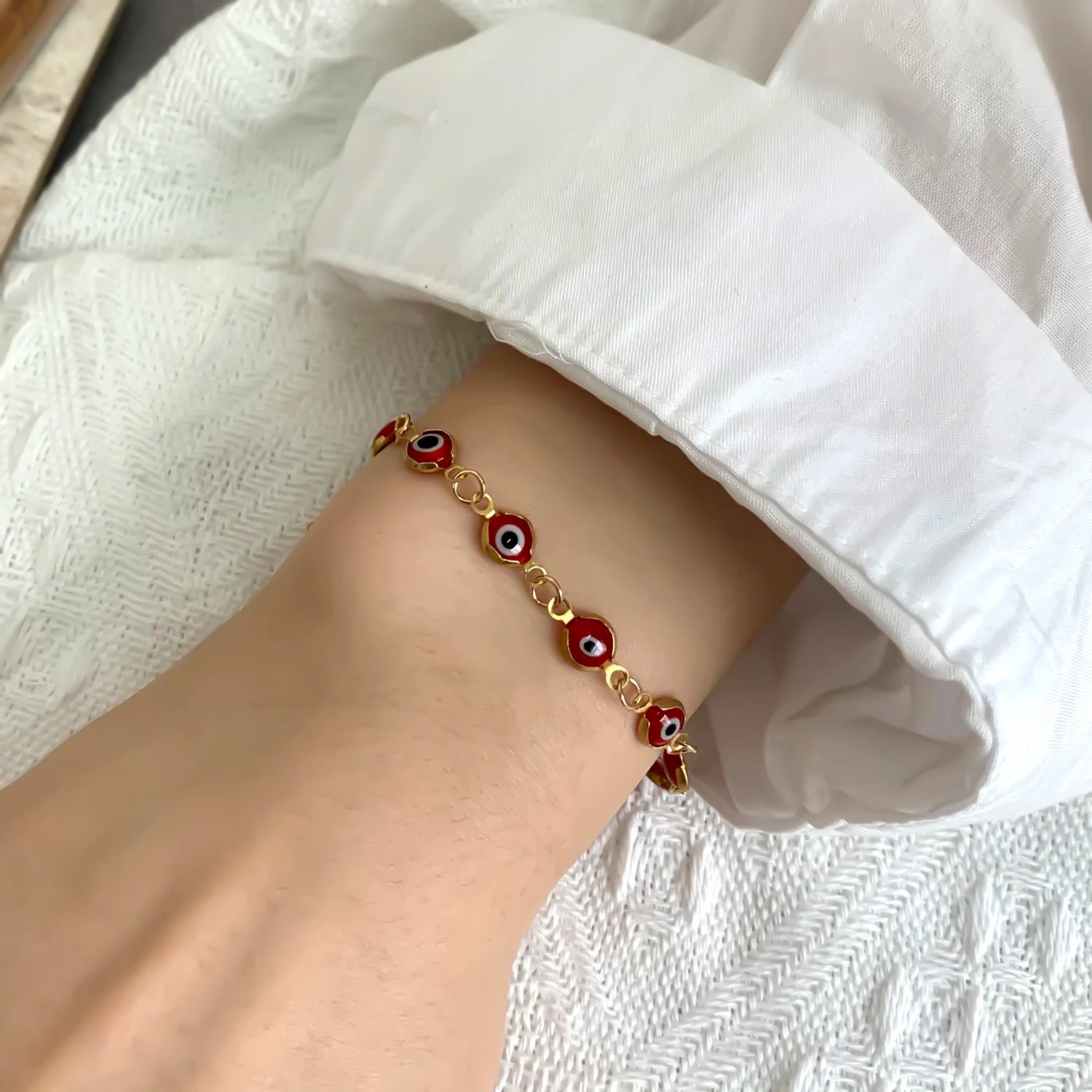 Fleepmart Simple Lucky Turkish Evil Eye Bracelet for Women Fashion Colorful Blue Eye Adjustable Metal Chain Bracelet Friendship Jewelry