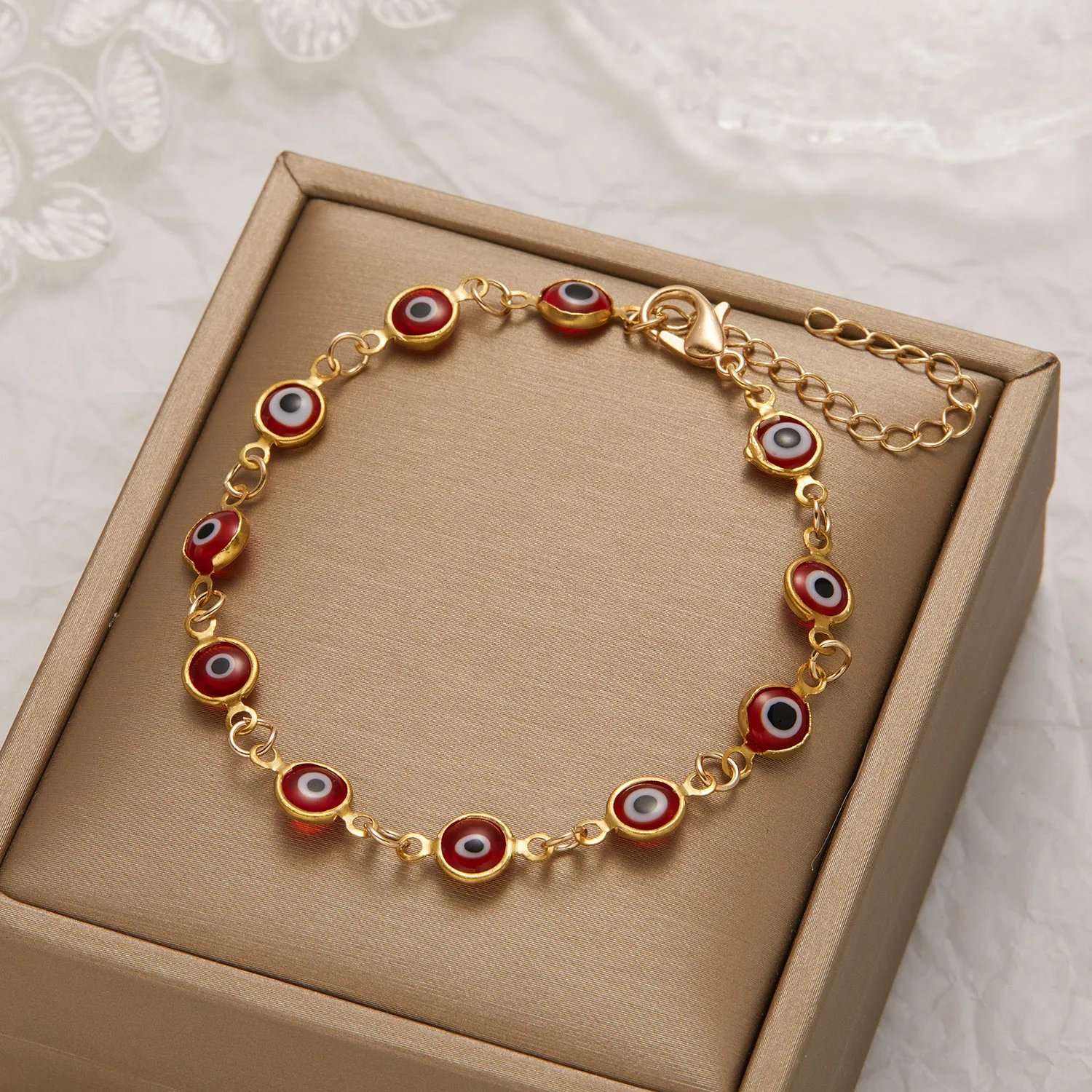 Fleepmart Simple Lucky Turkish Evil Eye Bracelet for Women Fashion Colorful Blue Eye Adjustable Metal Chain Bracelet Friendship Jewelry