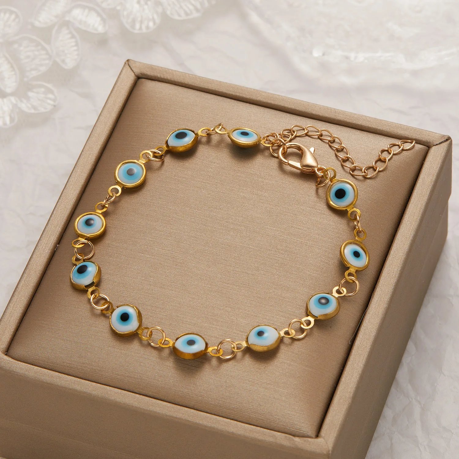 Fleepmart Simple Lucky Turkish Evil Eye Bracelet for Women Fashion Colorful Blue Eye Adjustable Metal Chain Bracelet Friendship Jewelry