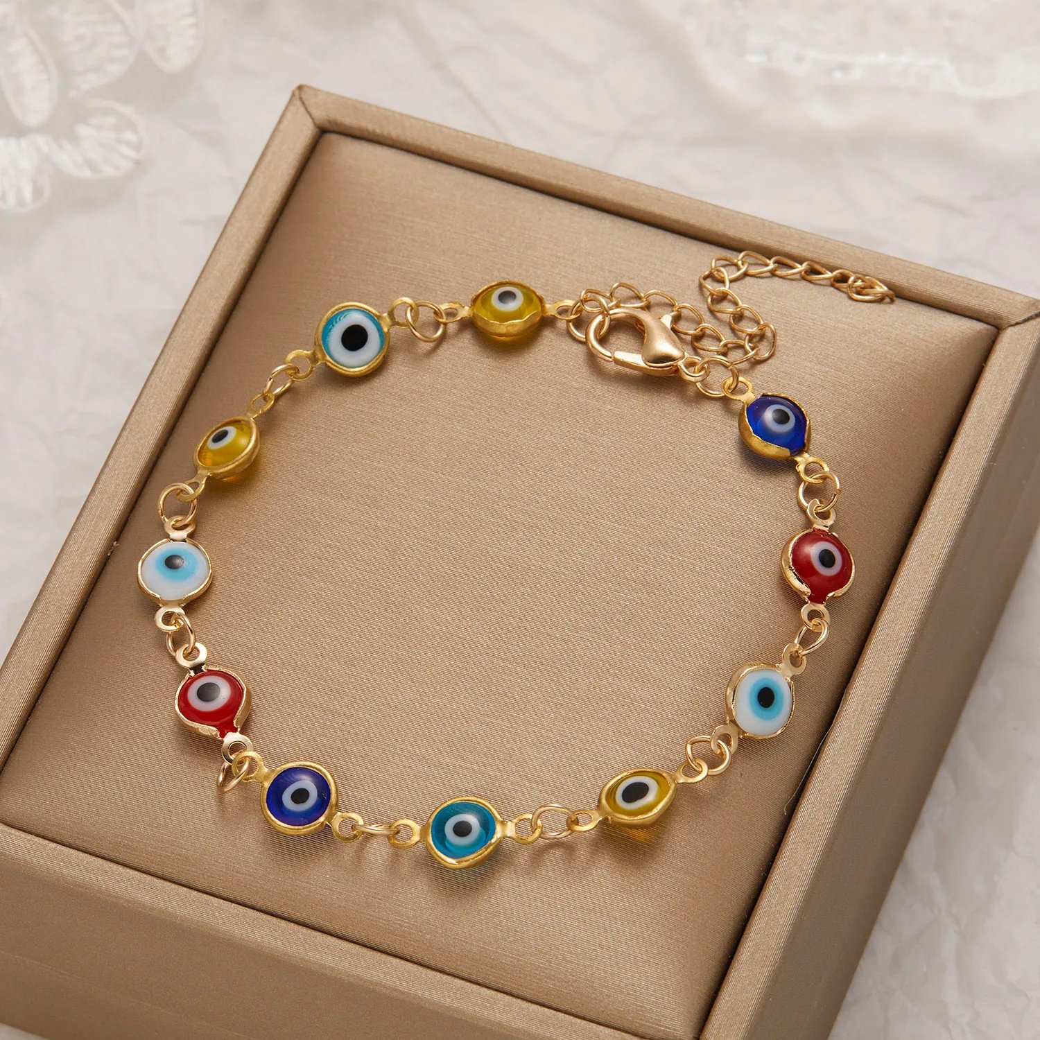 Fleepmart Simple Lucky Turkish Evil Eye Bracelet for Women Fashion Colorful Blue Eye Adjustable Metal Chain Bracelet Friendship Jewelry